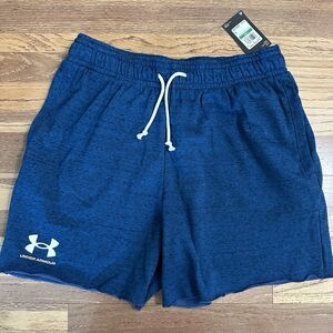Under Armour Men's Rival Terry 6” Loose Fit Shorts, Royal Blue, Pull On, Large
